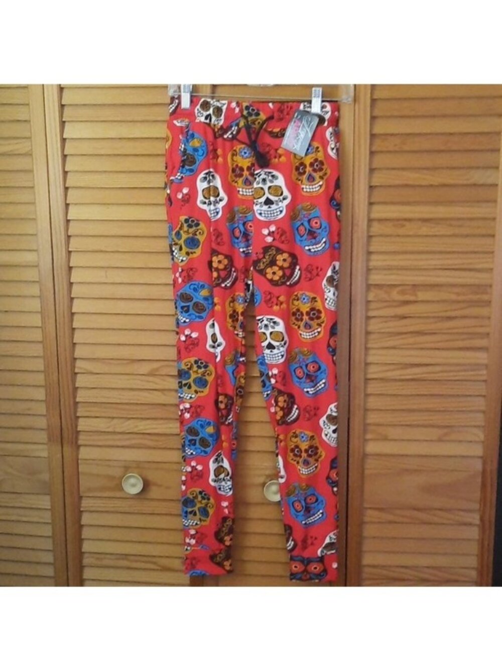 Legging Army Red Sugar Skull Print 2 Pocket Drawstring Waist Joggers Size Small
